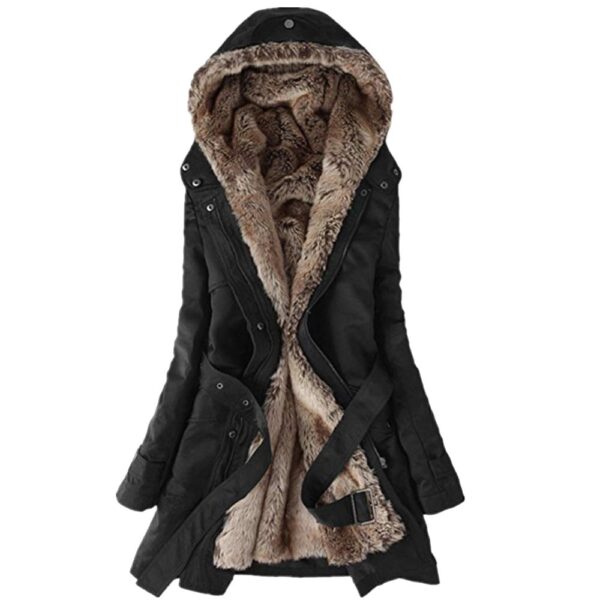 Hooded Faux Artificial Fur Slim Jacket - Image 4