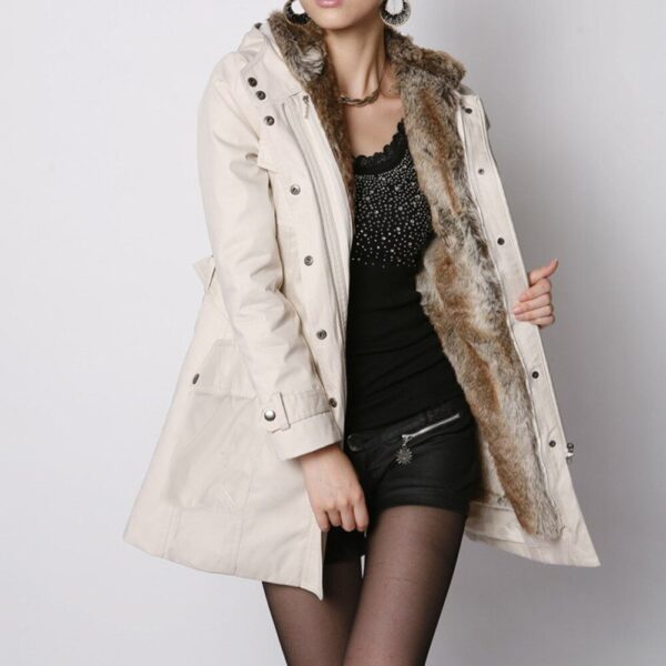 Hooded Faux Artificial Fur Slim Jacket - Image 5