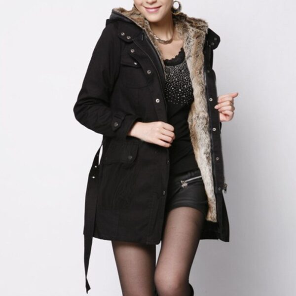 Hooded Faux Artificial Fur Slim Jacket - Image 6