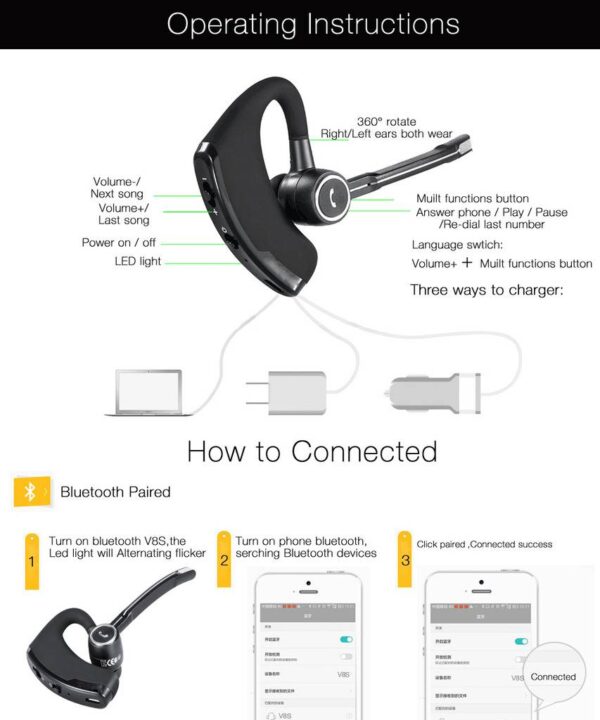 V8S Business Bluetooth Headset - Image 7