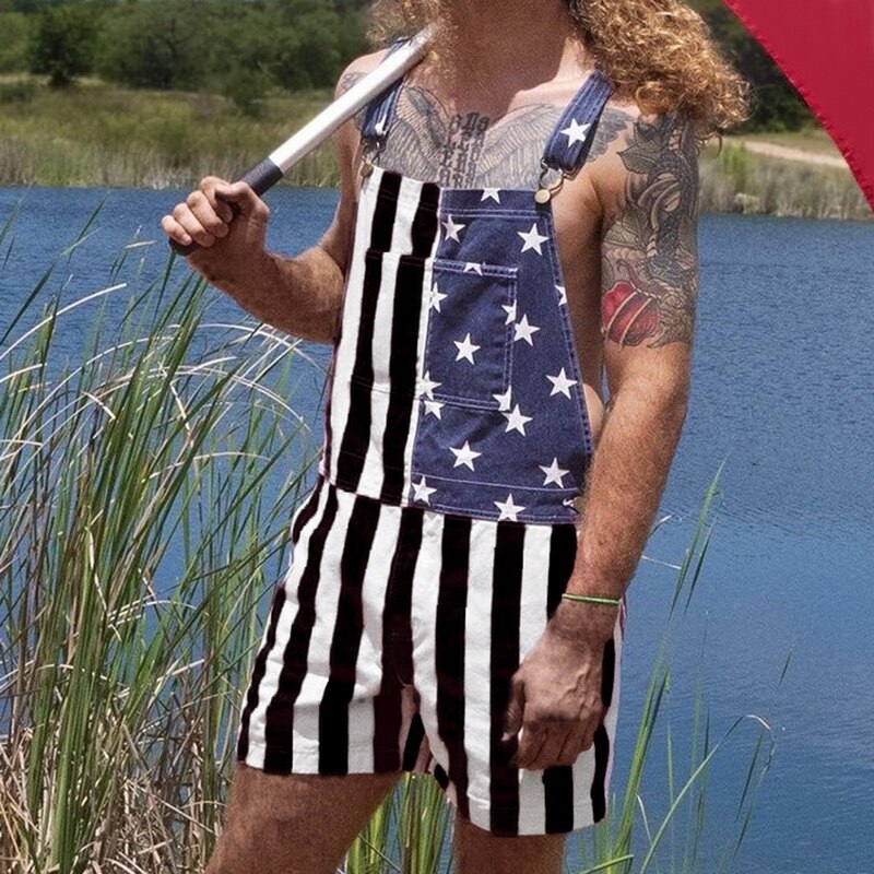 American Flag Unisex Overalls Shorts - Image 2