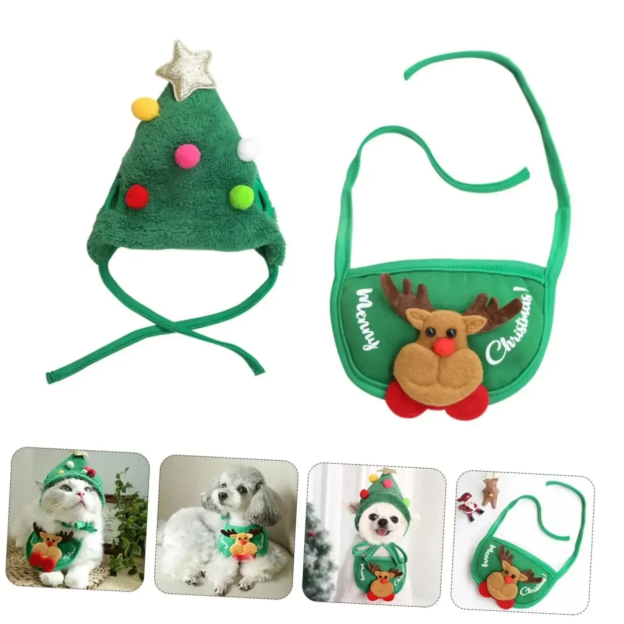 Pet Christmas Tree Pom-Pom Hat - Image 2