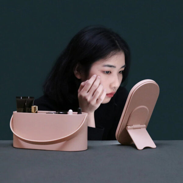 Travel Portable Makeup Organizer Box with LED Light Mirror - Image 2