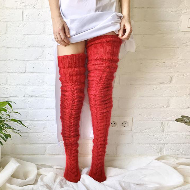 Warm Wool Knitted Over Knee Long Socks - Image 2