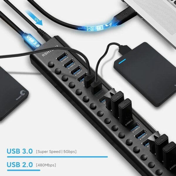 16 Ports USB 3.0 Hub with Individual On/Off Switches Splitter - Image 2