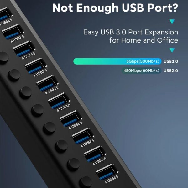 16 Ports USB 3.0 Hub with Individual On/Off Switches Splitter - Image 4