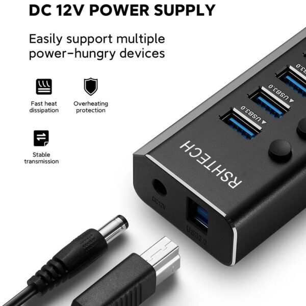 16 Ports USB 3.0 Hub with Individual On/Off Switches Splitter - Image 5