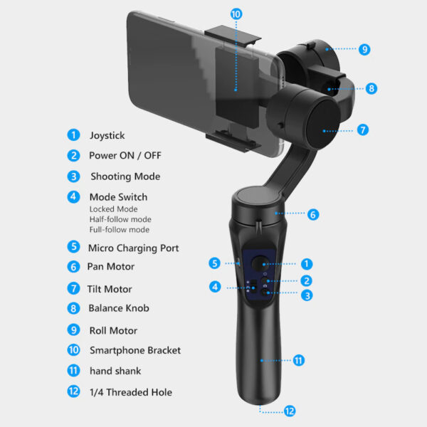 3D SMART BLUETOOTH HANDHELD SMOOTH GIMBAL - With Stabilizer - Image 6
