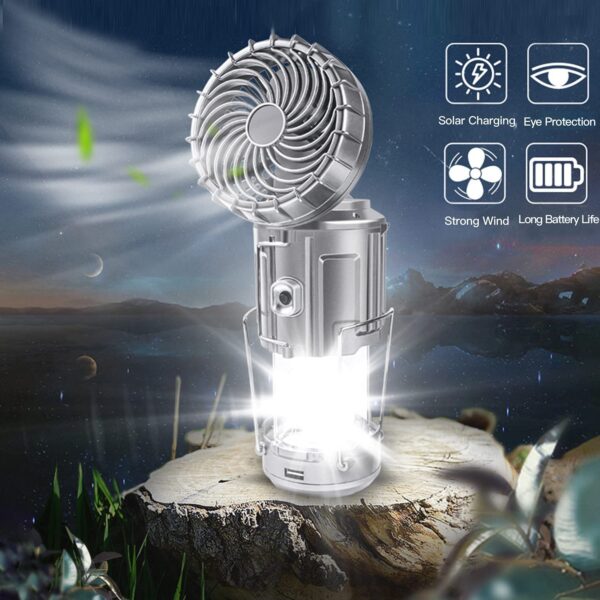 6 in 1 Portable Outdoor LED Camping Lantern With Fan