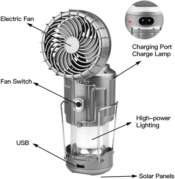 6 in 1 Portable Outdoor LED Camping Lantern With Fan - Image 3