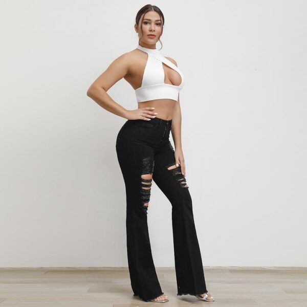 Black High Waist Distressed Flare Jeans - Image 3