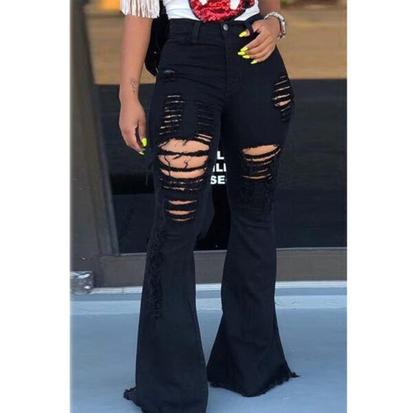 Black High Waist Distressed Flare Jeans - Image 7