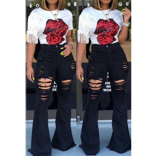 Black High Waist Distressed Flare Jeans - Image 6