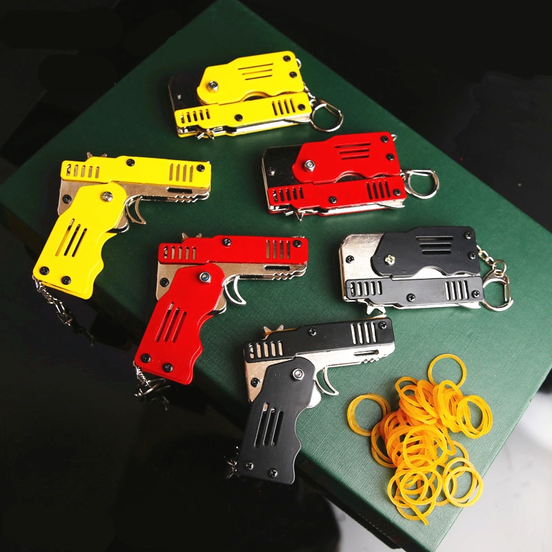 Mini Folding Rubber Band Gun Toy Keychain - Image 4