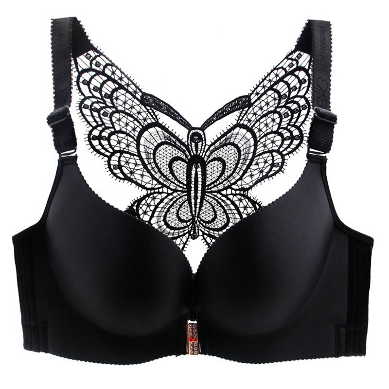Butterfly Embroidery Front Closure Wireless Bra - Image 2