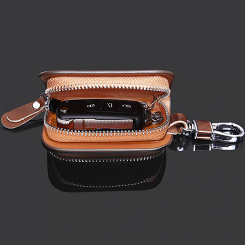 Leather Wood Texture Car Key Case - Image 2