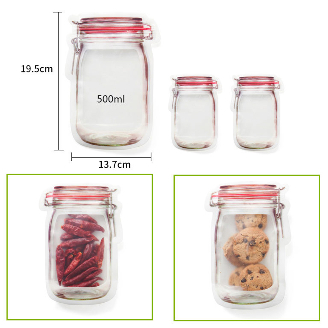 3pcs Mason Jar Zipper Bags - Image 2