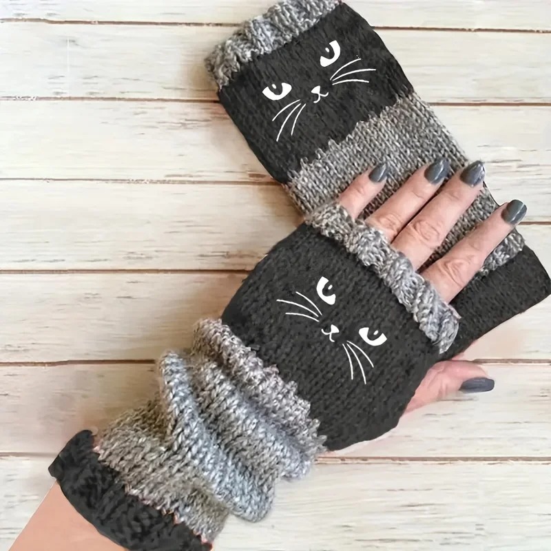 Cozy Cat Knit Fingerless Hand Warmers