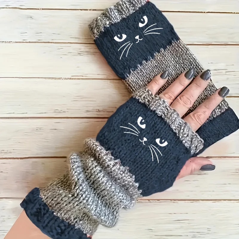 Cozy Cat Knit Fingerless Hand Warmers - Image 2