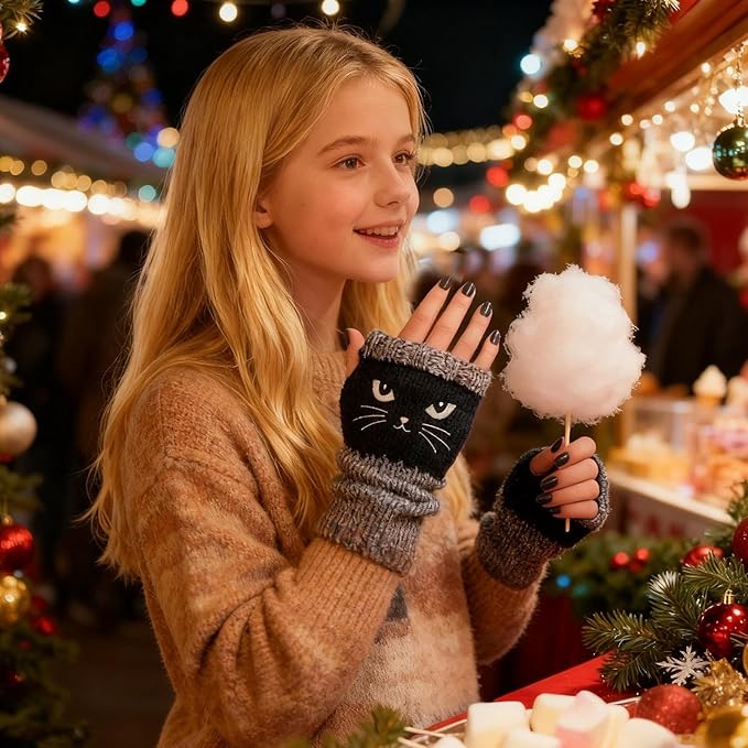 Cozy Cat Knit Fingerless Hand Warmers - Image 5