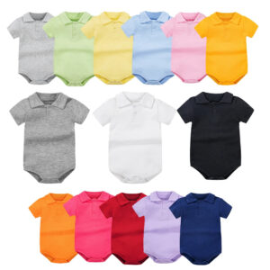0–24M Cotton Baby Polo Bodysuit – Short Sleeve Summer Jumpsuit