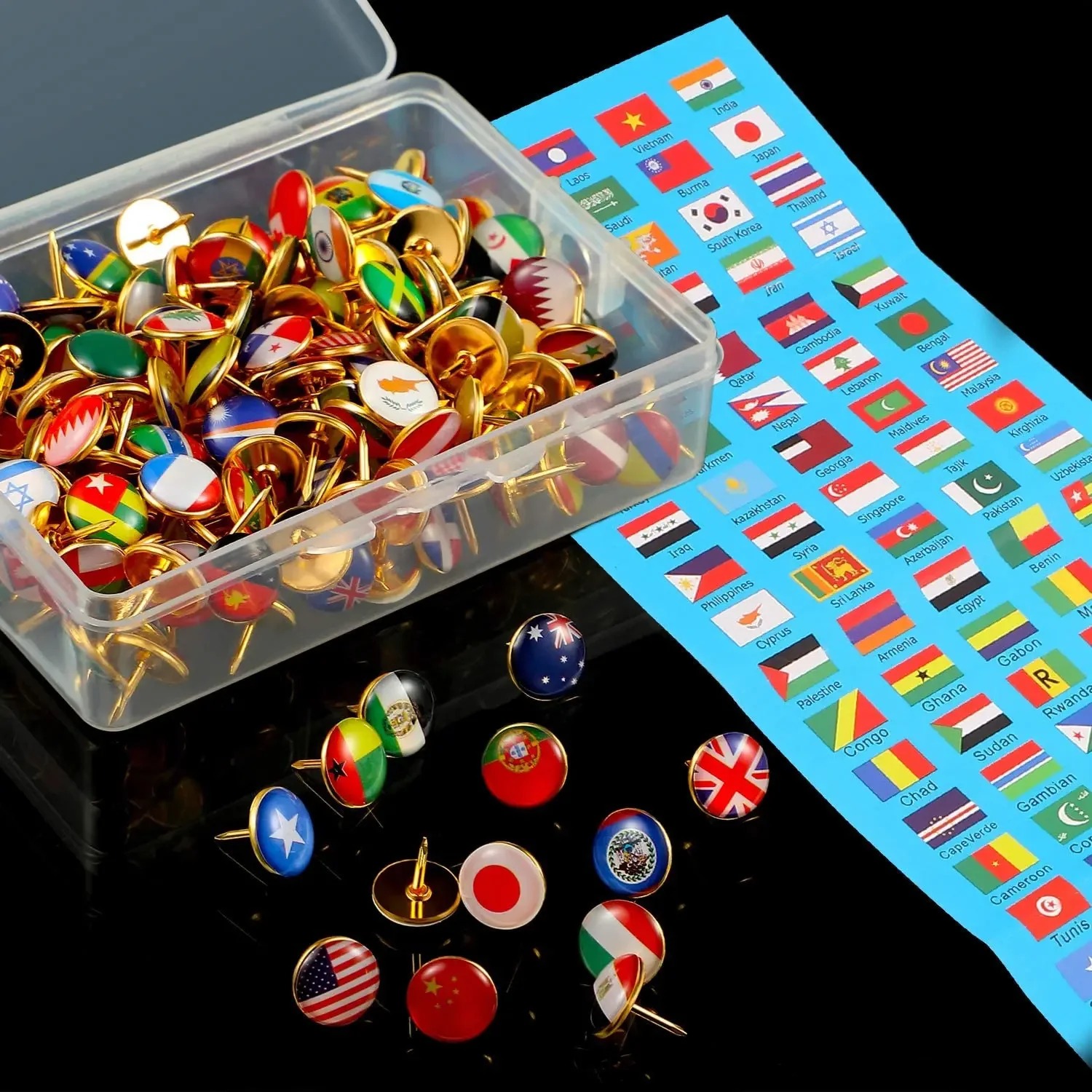 100PCS National Flag Map Tacks Push Pins for Bulletin Boards & Maps