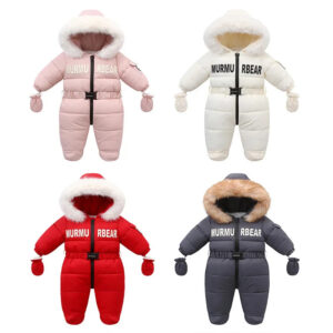 2025 Winter Baby Snowsuit – Plus Velvet Hooded Romper (0–2Y)