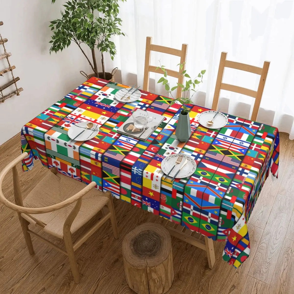 60 Countries Flags Tablecloth – Rectangular Oilproof International Flag Table Cover