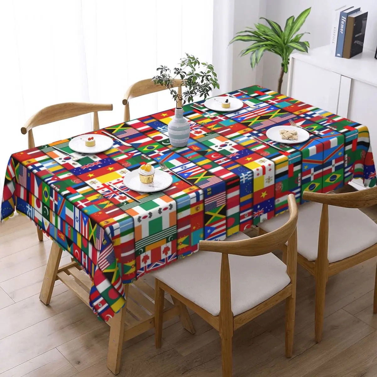 60 Countries Flags Tablecloth – Rectangular Oilproof International Flag Table Cover - Image 2