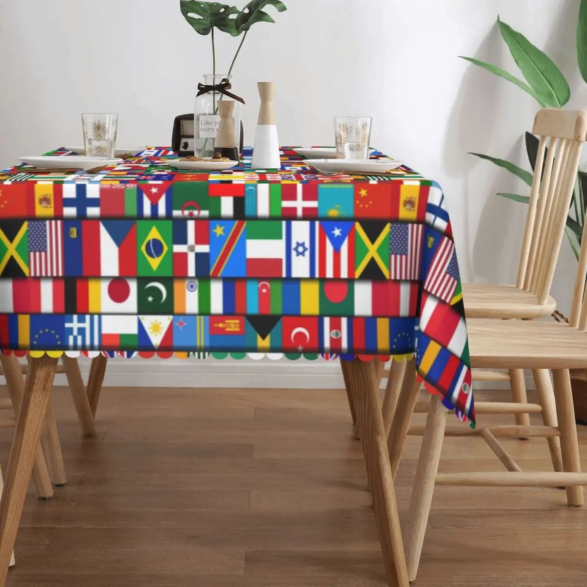 60 Countries Flags Tablecloth – Rectangular Oilproof International Flag Table Cover - Image 3