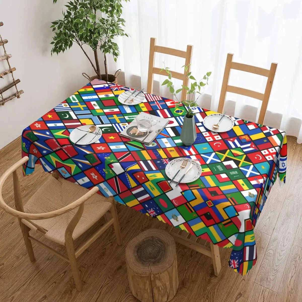 60 Countries Flags Tablecloth – Rectangular Oilproof International Flag Table Cover - Image 4