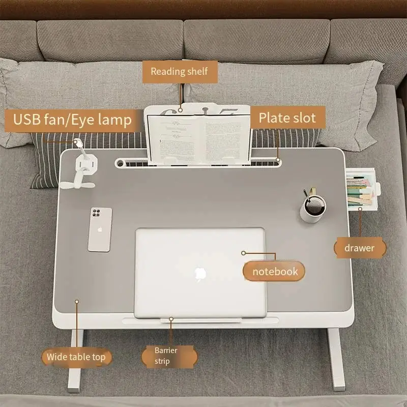 Adjustable Multifunction Bed Desk with LED Lamp & Device Holder - Image 2