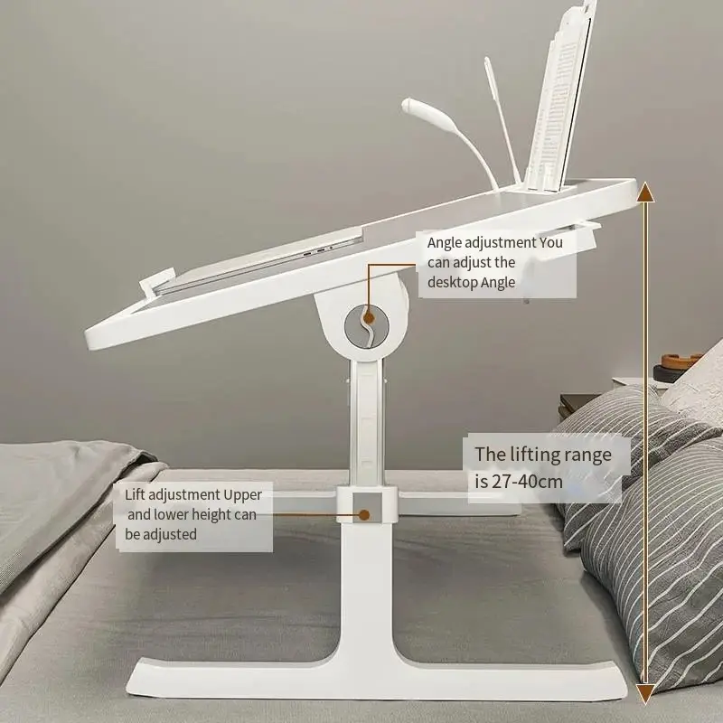 Adjustable Multifunction Bed Desk with LED Lamp & Device Holder - Image 3