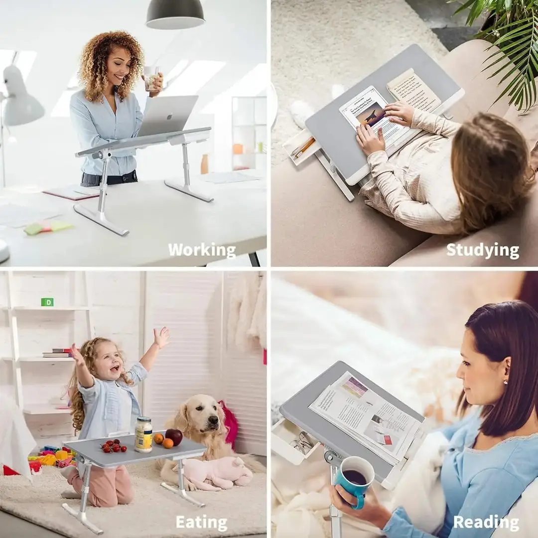 Adjustable Multifunction Bed Desk with LED Lamp & Device Holder - Image 5