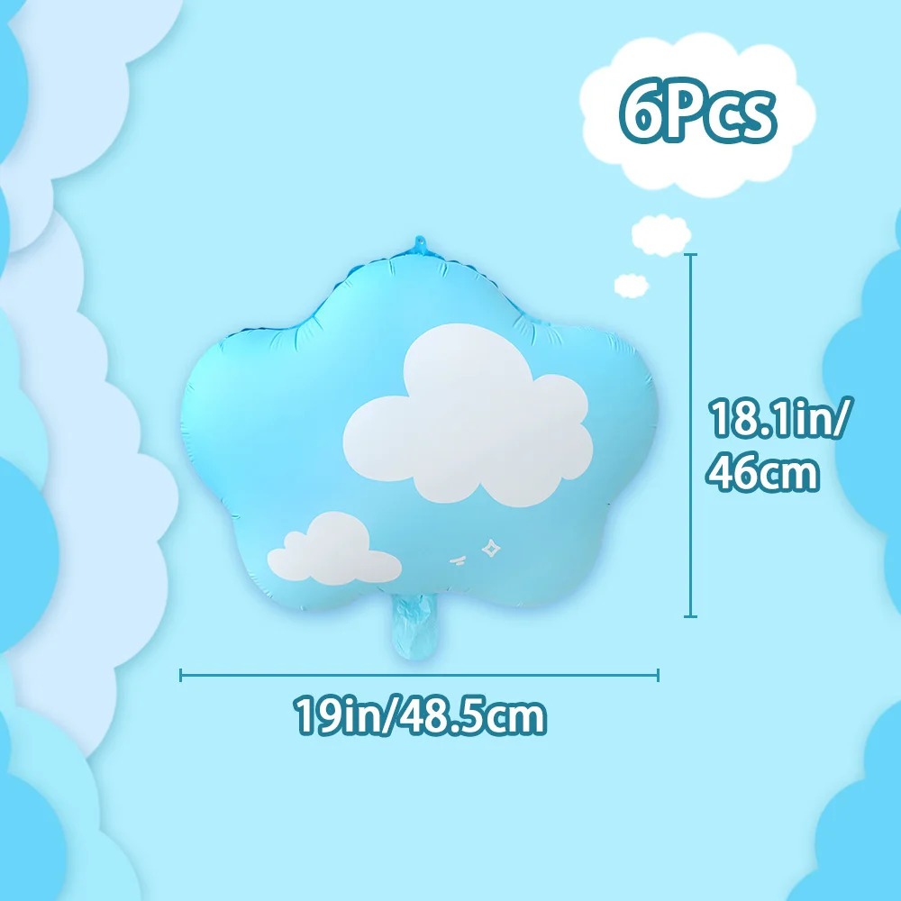 Summer Sky Party Balloon Set – 6PCS Blue Cloud Foil Balloons - Image 2