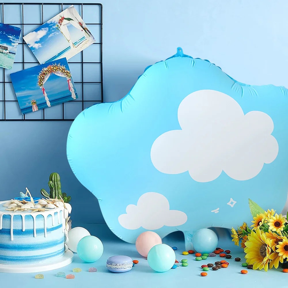 Summer Sky Party Balloon Set – 6PCS Blue Cloud Foil Balloons - Image 3