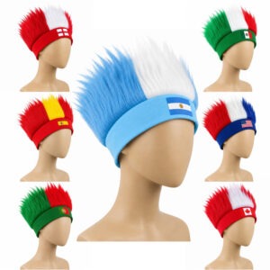 World Cup National Flag Fan Wig with Logo – Football Supporter Costume Headgear
