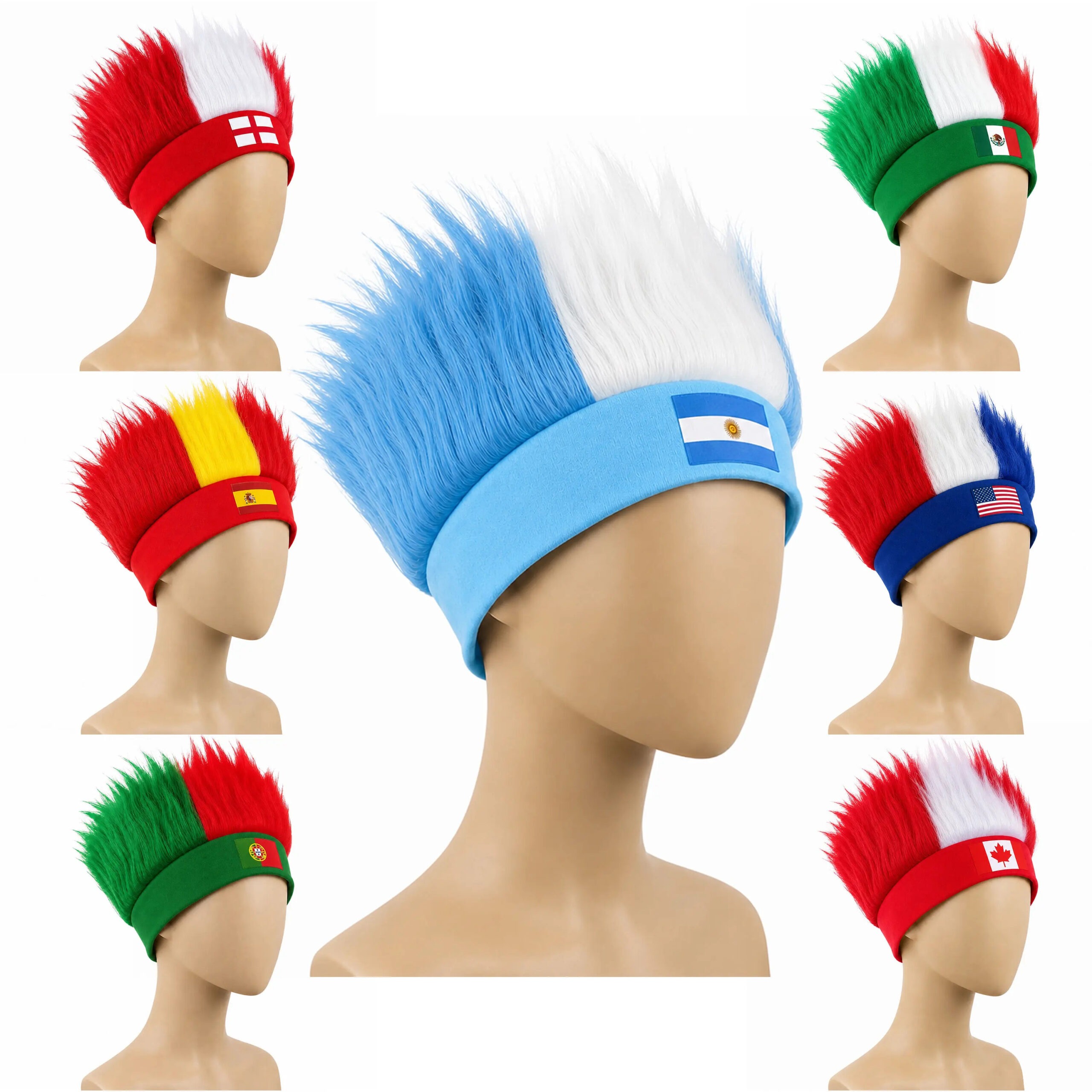 World Cup National Flag Fan Wig with Logo – Football Supporter Costume Headgear